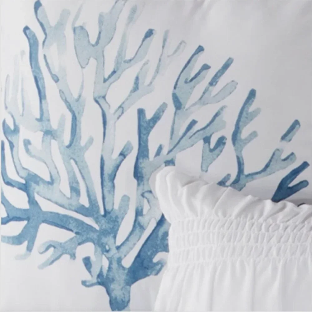 9pc Nicole Miller Blue Fish Coral Ocean QUEEN Quilt Set Sham Sheet Throw Pillow